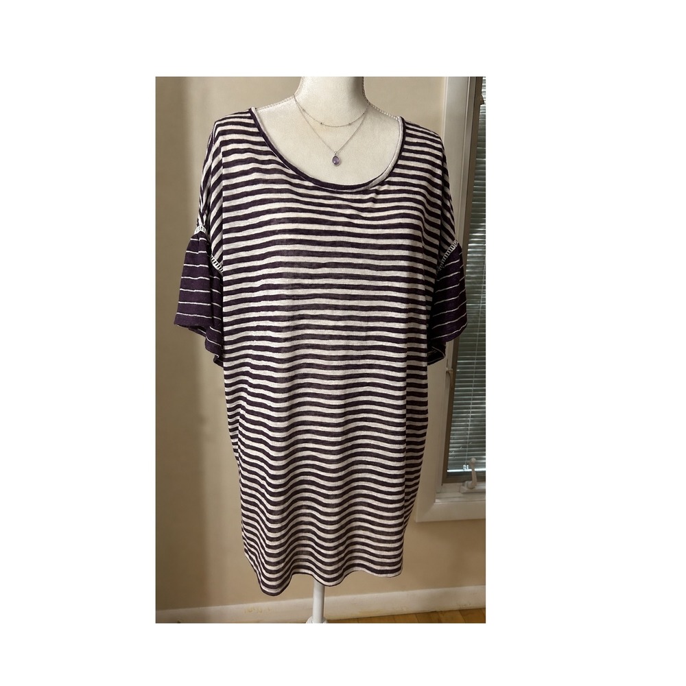 Terra & Sky Tunic Top Knit 1X Purple Striped Excellent Casual Boho Workwear